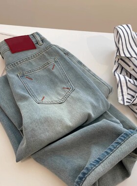 高街vibe冰川蓝牛仔裤男春秋新款设计感潮牌宽松直筒阔腿休闲裤子