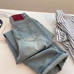 子 设计感潮牌宽松直筒阔腿休闲裤 高街vibe冰川蓝牛仔裤 男春秋新款
