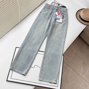 潮牌休闲裤 刺绣浅色牛仔裤 美式 设计感小众宽松直筒裤 子 男春秋新款