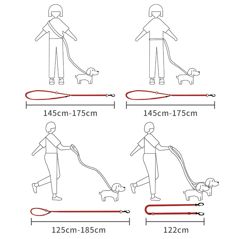 狗狗牵引绳可调节肩背跨肩系腰斜跨一拖二中型犬小型犬狗绳
