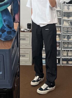 布老哥Blog透气孔黑色条纹美式休闲裤宽松机能直筒冲锋裤子K625