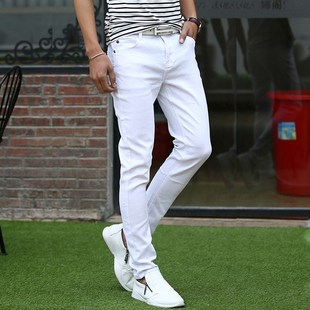 白色裤子男2024年新款秋冬浅蓝浅色弹力修身小脚休闲牛仔裤男冬季
