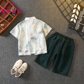 中国风套装 古装 儿童唐装 宝宝周岁礼服夏季 两件套 薄款 汉服男童夏装
