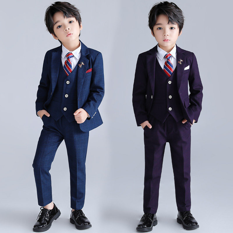 男童西装秋冬季婚礼花童紫红套装 宝宝洋气周岁礼服主持人演出服