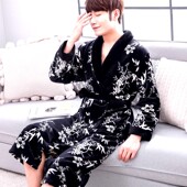 浴衣 珊瑚绒睡衣加绒浴袍女秋冬大码 法兰绒睡袍男龙袍冬季 加厚长款