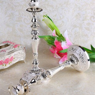 欧式创意玫瑰花亮银蜡烛台单头弥撒祭台家居婚庆装饰结婚乔迁礼品