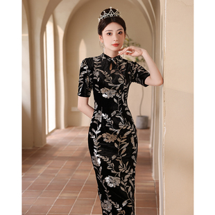 新中式改良旗袍晚礼服裙女黑色平时可穿宴会气质高端名媛高贵优雅