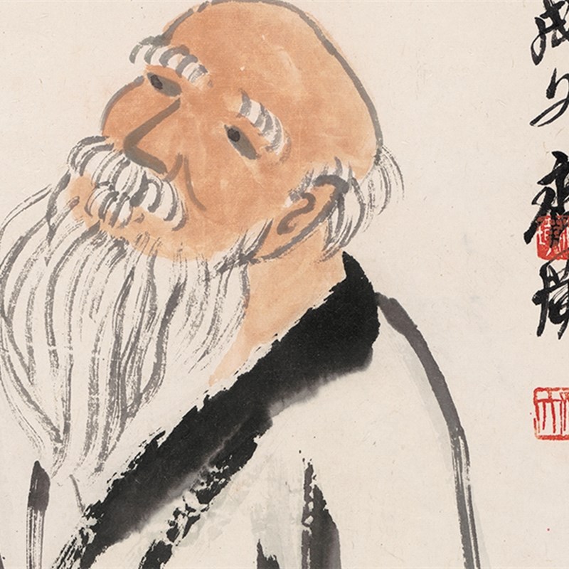 近代齐白石采菊图原大帆布条名画仿古字画高清原作版画微喷卷轴范