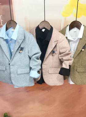童装男童外套2025春秋小西装礼服男孩休闲西服走秀潮加绒加厚西装