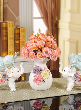 大象摆件家居酒柜装饰品招财客厅电视柜玄关创意陶瓷摆设一对镇宅