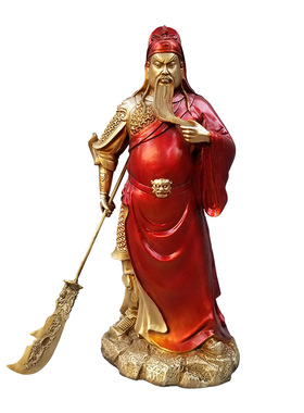 彩绘铜关公托宝武财神提刀关羽铜像摆件供奉立横刀关二爷家用佛像