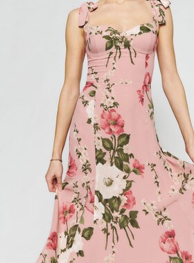 Reformatio* 新款优雅蝴蝶结绑带玫瑰花园度假显瘦气质长裙连衣裙