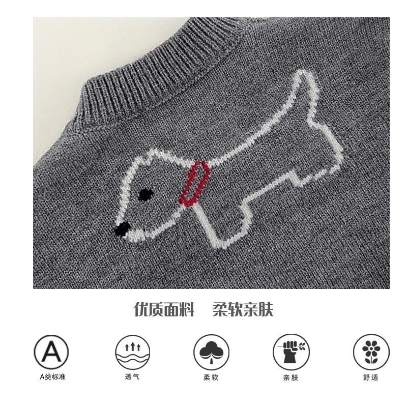 婴儿男女童春秋季毛衣新款洋气卡通小狗针织开衫小童百搭 外套潮