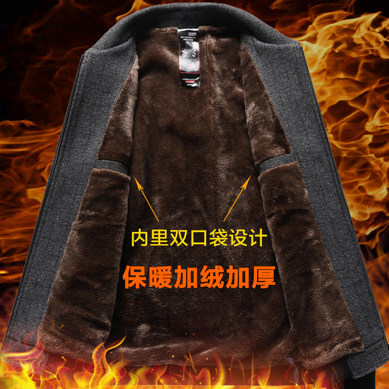爸爸冬装外套加绒加厚中年毛呢夹克男新款中老年人秋冬季爷爷衣服