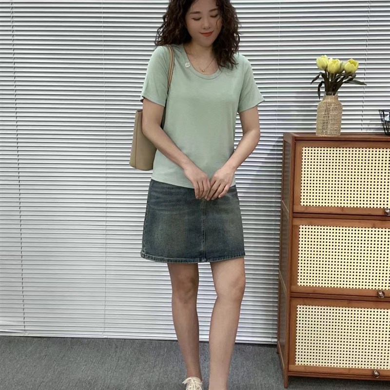 EF频道大码女装百搭显瘦U领短袖T恤2024夏季新款弹力气质上衣打底