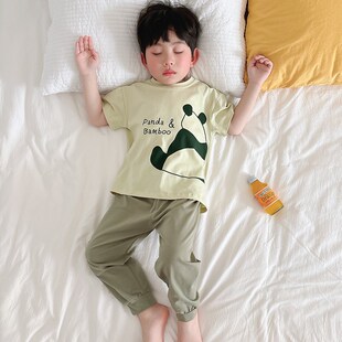 男童睡衣套装夏季女童纯棉空调服薄款宽松儿童短袖长裤家居服圆领