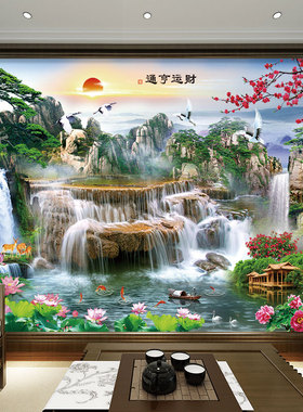 山水画自粘贴纸中式风景画墙贴画客厅沙发背景墙壁画办公室装饰画
