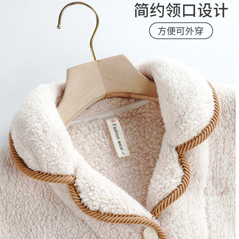 情侣睡衣女秋冬加厚珊瑚绒保暖长款睡袍男士法兰绒冬季浴袍三件套