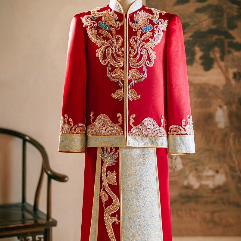 男士秀禾服新郎2024新款中式结婚接亲敬酒礼服大码男生龙凤褂唐装,男装,秀禾服,淘宝优惠券,粉丝福利购,淘宝优惠卷