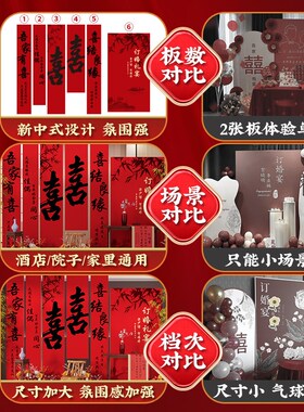 新中式订婚宴布置装饰kt板背景墙挂布条幅摆件摆台大全套用品2024