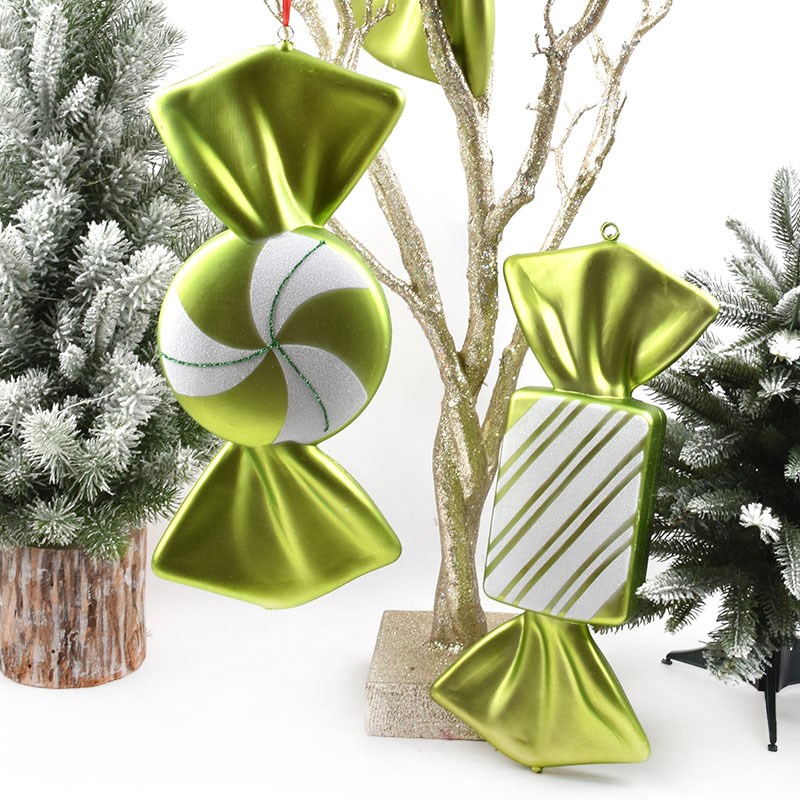 婚庆喜气装饰道具圣诞糖果装饰挂饰40CM草绿色彩绘糖果摆件单