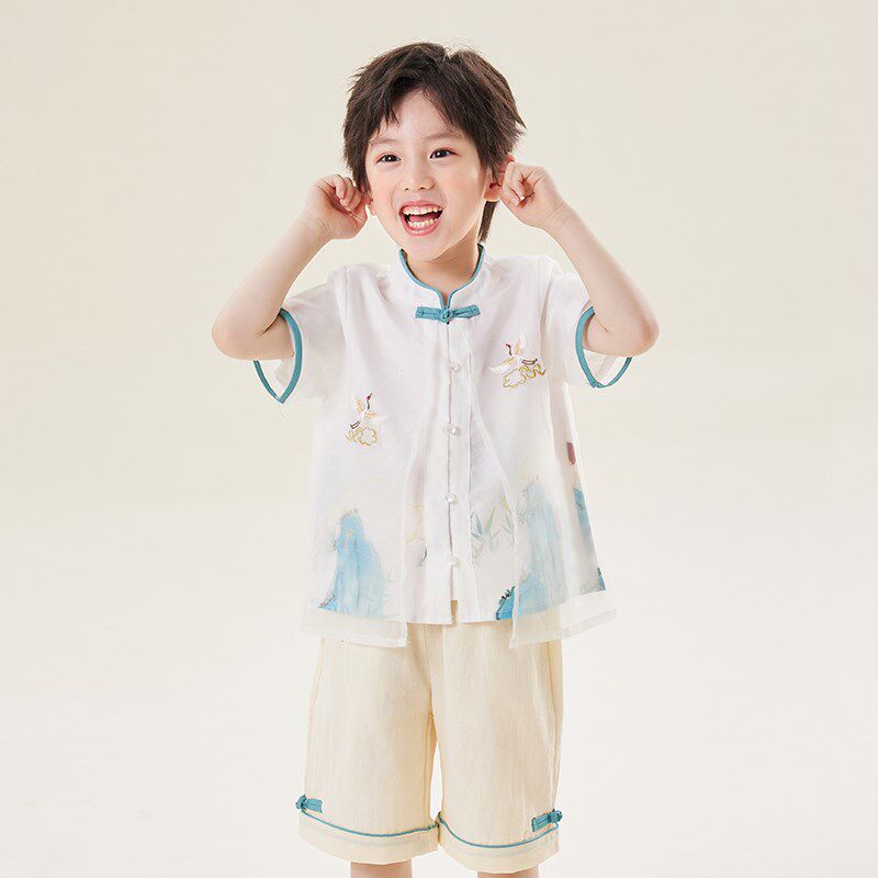新中式男童汉服夏季儿童唐装古风短袖宝宝唐装中秋节演出服中国风,童装/婴儿装/亲子装,汉服,淘宝优惠券,粉丝福利购,淘宝优惠卷