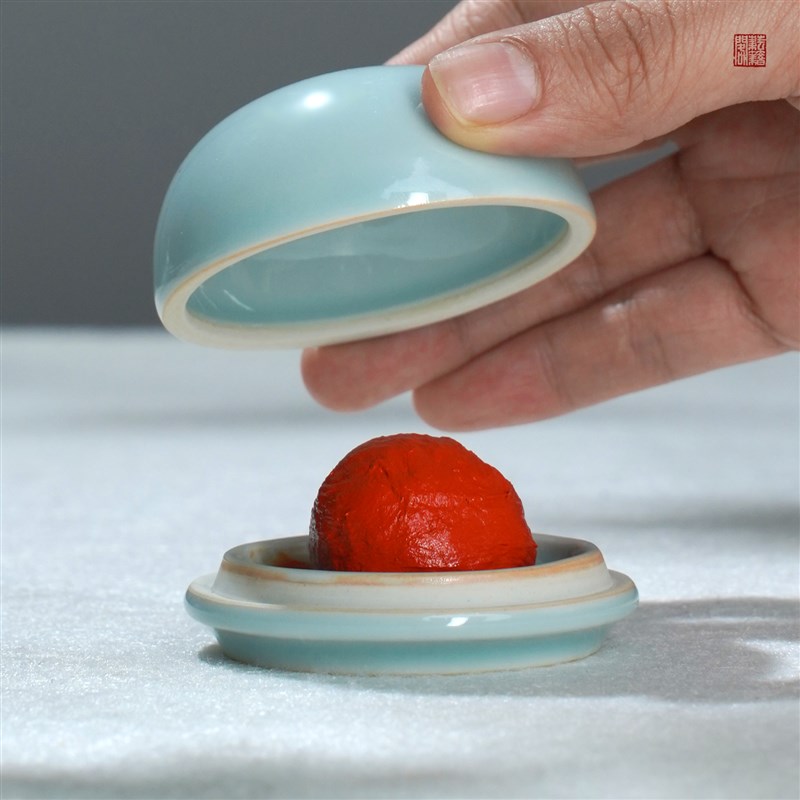 耘籍阁陶瓷印泥盒朱砂篆刻印章大号书法专用景德镇仿古瓷盒印泥缸