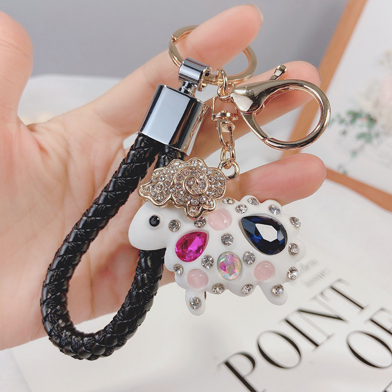创意镶钻十二生肖钥匙扣时尚卡通金属汽车钥匙链情侣小礼物包挂件