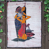 手工蜡染画沐浴纯棉布画卧室餐厅装 饰画 饰壁挂礼品挂画民族特色装