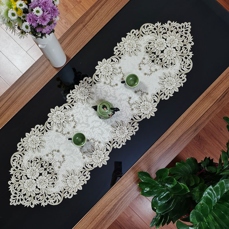 中式欧式布艺绣花桌布茶几巾桌旗桌垫镂空盖巾餐垫餐桌实木桌旗