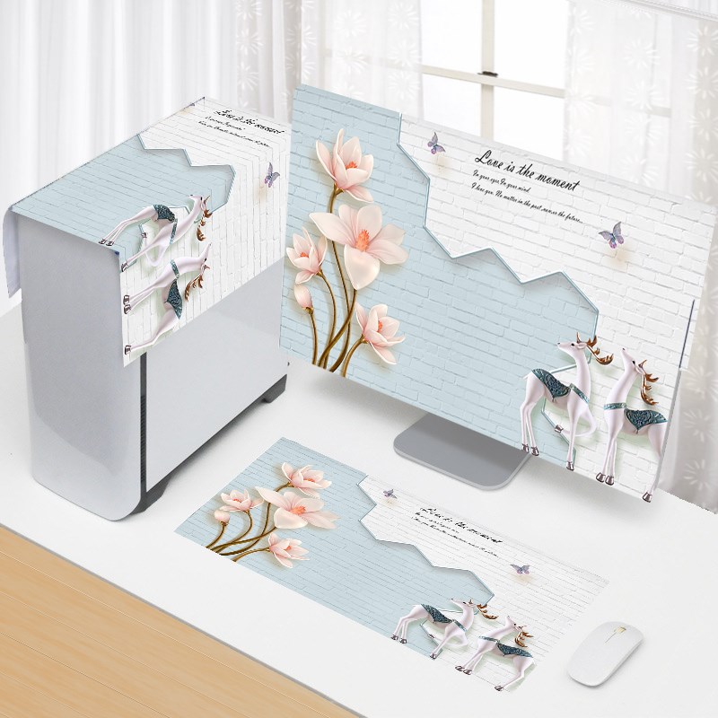 电脑罩电脑防尘罩布艺家用电脑防尘罩台式显示器盖布欧式小清新