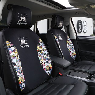 饰用品网红车载座椅靠背垫四季 潮牌汽车坐垫靠垫卡通车内装 通用