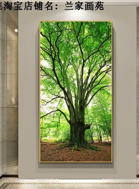 高清玄关画绿色大树风景画进门走廊墙万年青晶瓷画森林树木壁挂画
