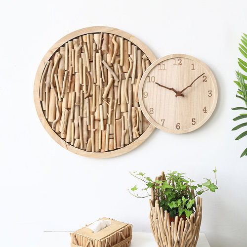现代艺术钟表装饰画简约极简创意原木餐厅挂钟客厅时钟挂墙免打孔