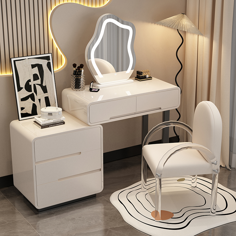 烤漆实木奶油风斗柜一体梳妆台2023现代简约卧室化妆收纳柜化妆桌