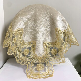 镜子遮挡帘防尘布盖布欧式小圆镜盖巾遮盖布美式梳妆台化妆镜盖布