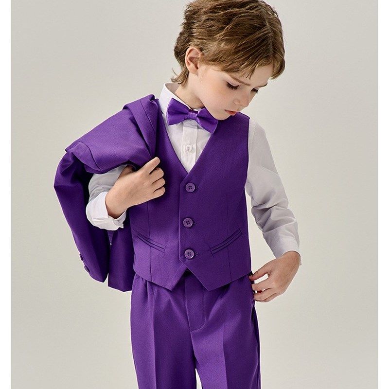 花童男童主持人礼服套装高端儿童红色小西装生日男孩钢琴表演西服