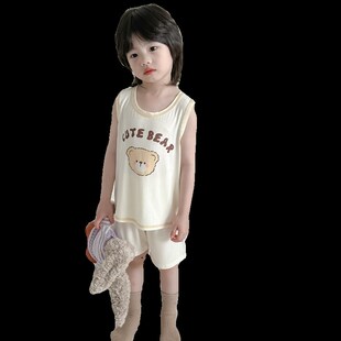 儿童背心睡衣套装优可丝夏季薄款男童无袖夏天简约空调家居服男孩