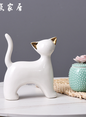 轻奢可爱陶瓷猫摆件小猫咪桌面客厅电视柜家里店铺样板房软装摆设