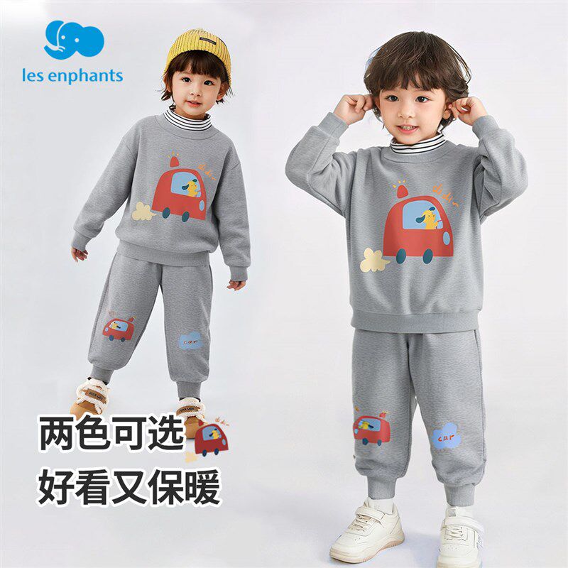 丽婴房男童套装秋冬款儿童外穿半高领冬季加绒卫衣卫裤中小童上衣