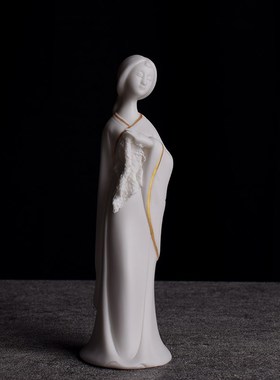 德化白瓷工艺品中式禅意古典美仕女陶瓷人物摆件家居客柜装饰礼物