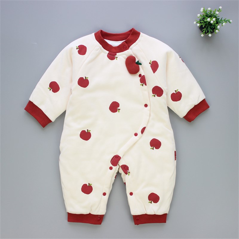 新生婴儿连身衣秋冬季宝宝夹棉保暖蝴蝶衣03个月男女纯棉连体衣爬