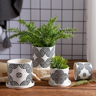 花盆陶瓷手工彩绘DIY马赛克创意圆形罐带托盘透气多肉绿萝蝴蝶兰