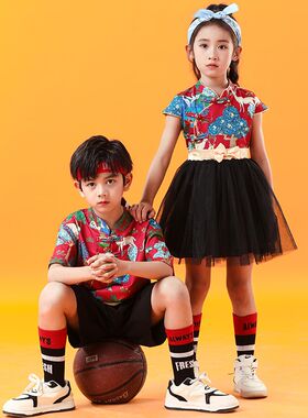 汉服男童唐装夏儿童装女童中国风幼儿园六一服装啦啦队舞蹈演出服
