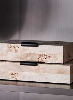 样板房衣帽间实木首饰盒装饰盒售楼处酒店书柜子侘寂软装饰品摆件