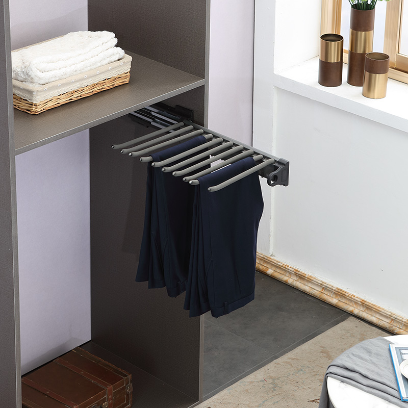 衣柜顶装双排单排侧装阻尼缓冲西裤抽侧装推拉裤架多功能伸缩裤架