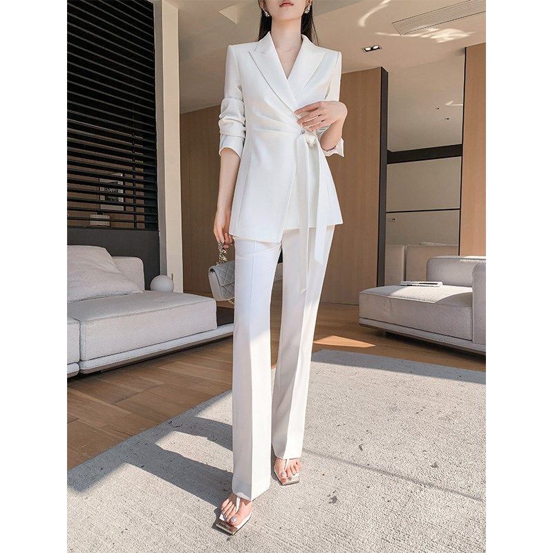 白色阔腿裤西装套装女高级感2024春秋新款职业气质女神范休闲西服