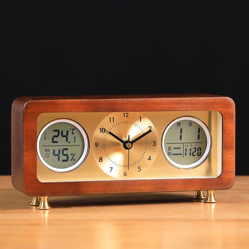 现代简约实木静音座钟客厅桌面台式时钟创意时尚钟表摆件2024新款