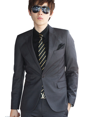 西服套装男士灰色商务修身西装上班面试职业正装伴郎新郎结婚礼服