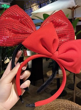 儿童新年头饰红色蝴蝶结头饰发卡发箍女童头箍女白雪公主发夹